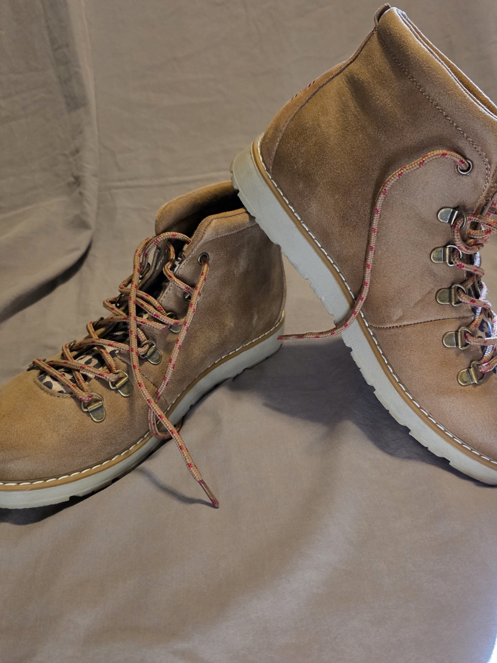 Skechers Tan Suede Lace-Up Boots with Leopard-Print Tongue - Picture 5 of 6